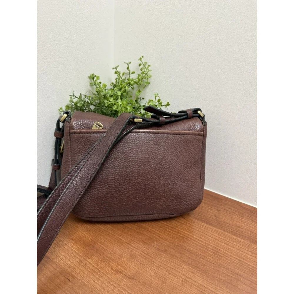 FOSSIL Preston Brown Leather Pocket Flap Expandable Crossbody Shoulder Bag EUC